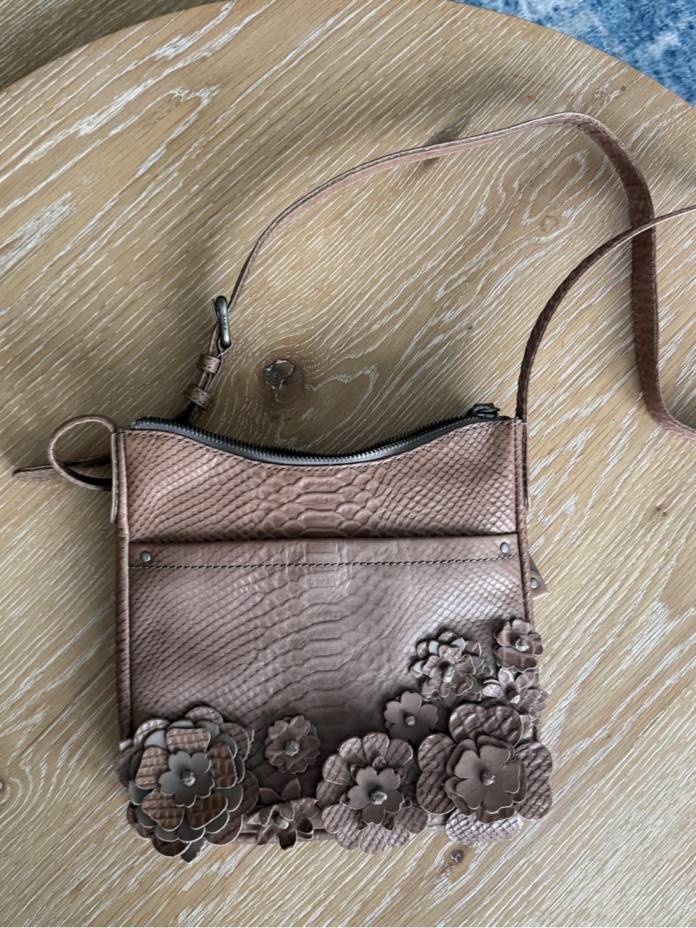 Frye Blush Brown Floral Applique Crossbody Bag